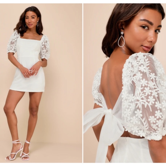 LULUS Bridal Bachelorette Engagement Bridal Shower Sexy Chic Floral Mini - Picture 5 of 7